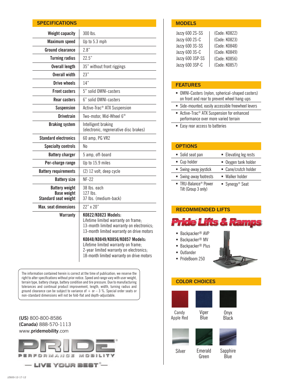 Pride Mobility Jazzy 600 Series User Manual | Page 2 / 2