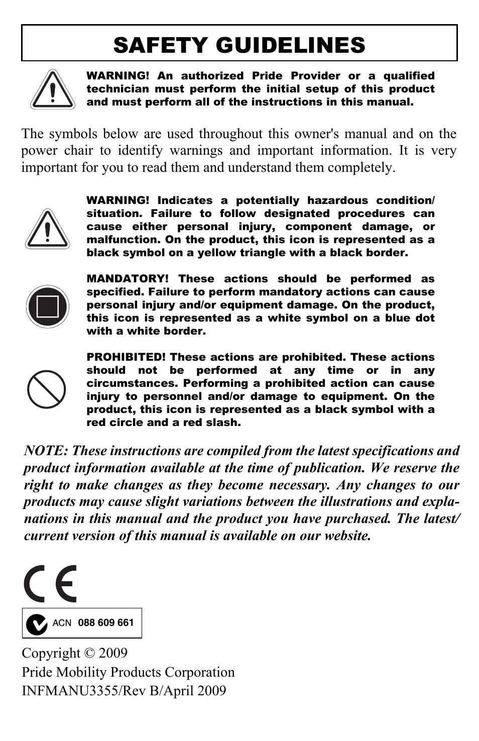 Safety guidelines | Pride Mobility GC Controller INFMANU3355 User Manual | Page 2 / 20