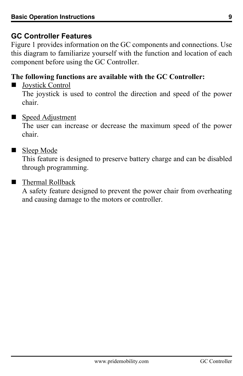 Pride Mobility GC Controller INFMANU3355 User Manual | Page 9 / 20