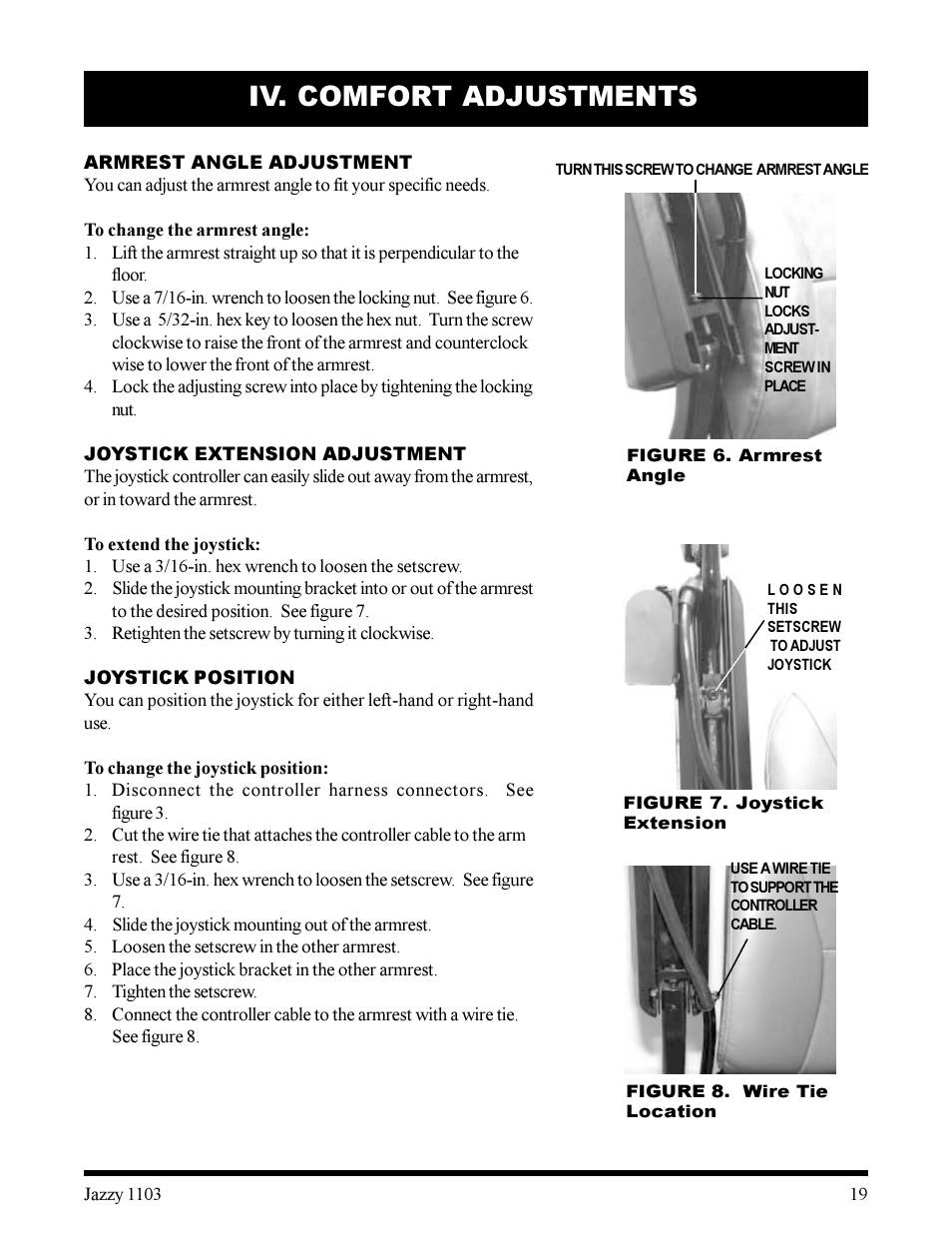 Iv. comfort adjustments | Pride Mobility 1103 User Manual | Page 19 / 33