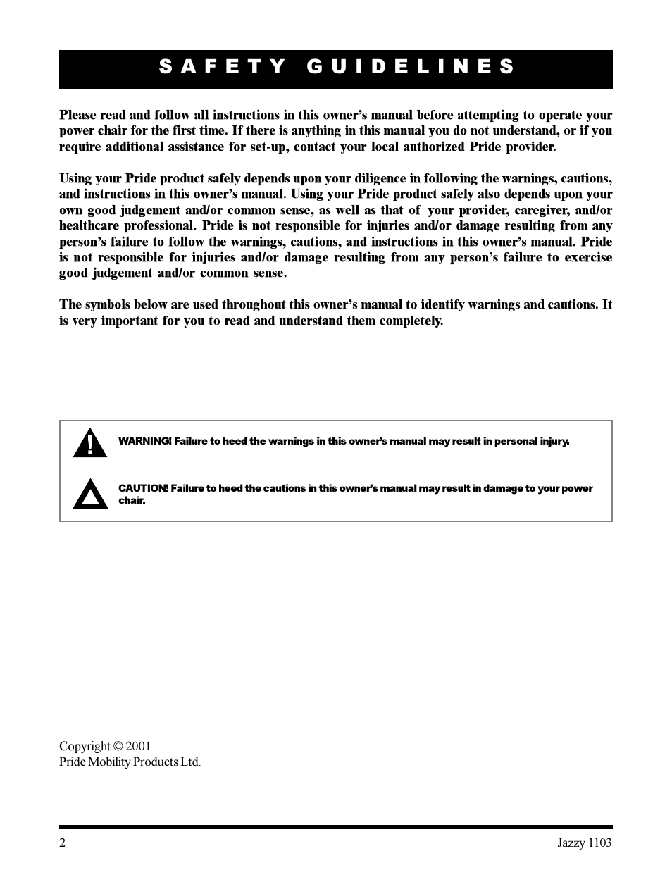 Pride Mobility 1103 User Manual | Page 2 / 33