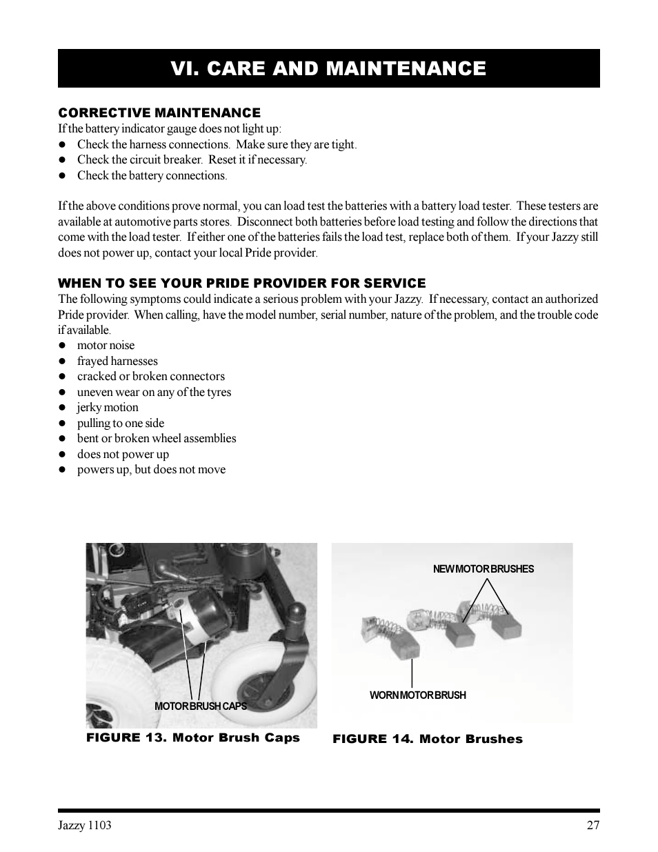 Vi. care and maintenance | Pride Mobility 1103 User Manual | Page 27 / 33