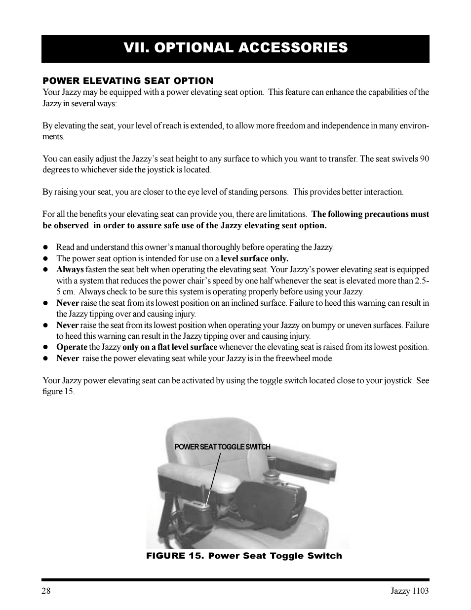 Vii. optional accessories | Pride Mobility 1103 User Manual | Page 28 / 33