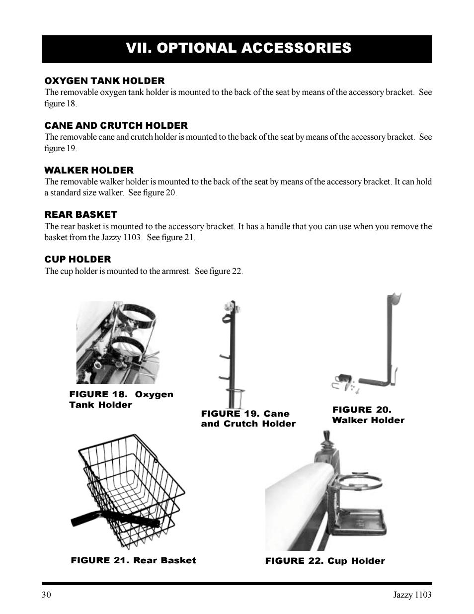 Vii. optional accessories | Pride Mobility 1103 User Manual | Page 30 / 33