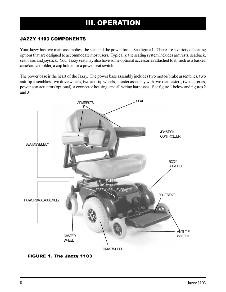 Iii. operation | Pride Mobility 1103 User Manual | Page 8 / 33