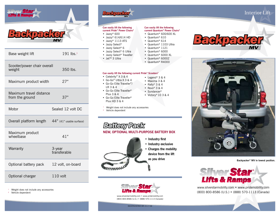 Pride Mobility Backpacker MV User Manual | 2 pages