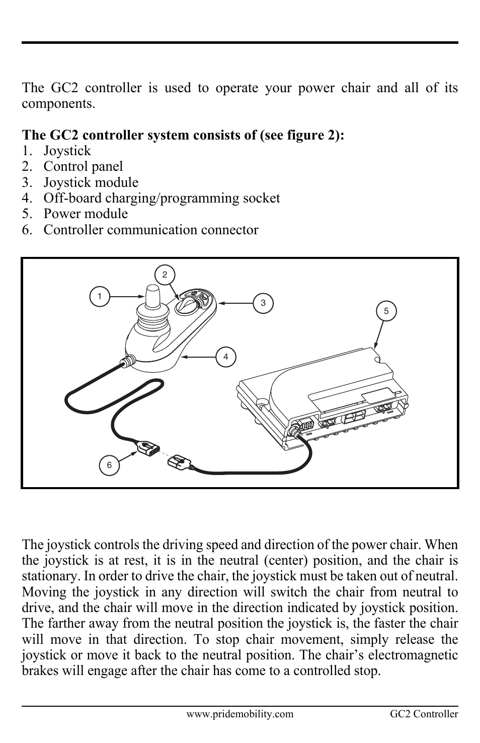 Joystick control, Operating the gc2 controller | Pride Mobility Controller GC2 User Manual | Page 11 / 20