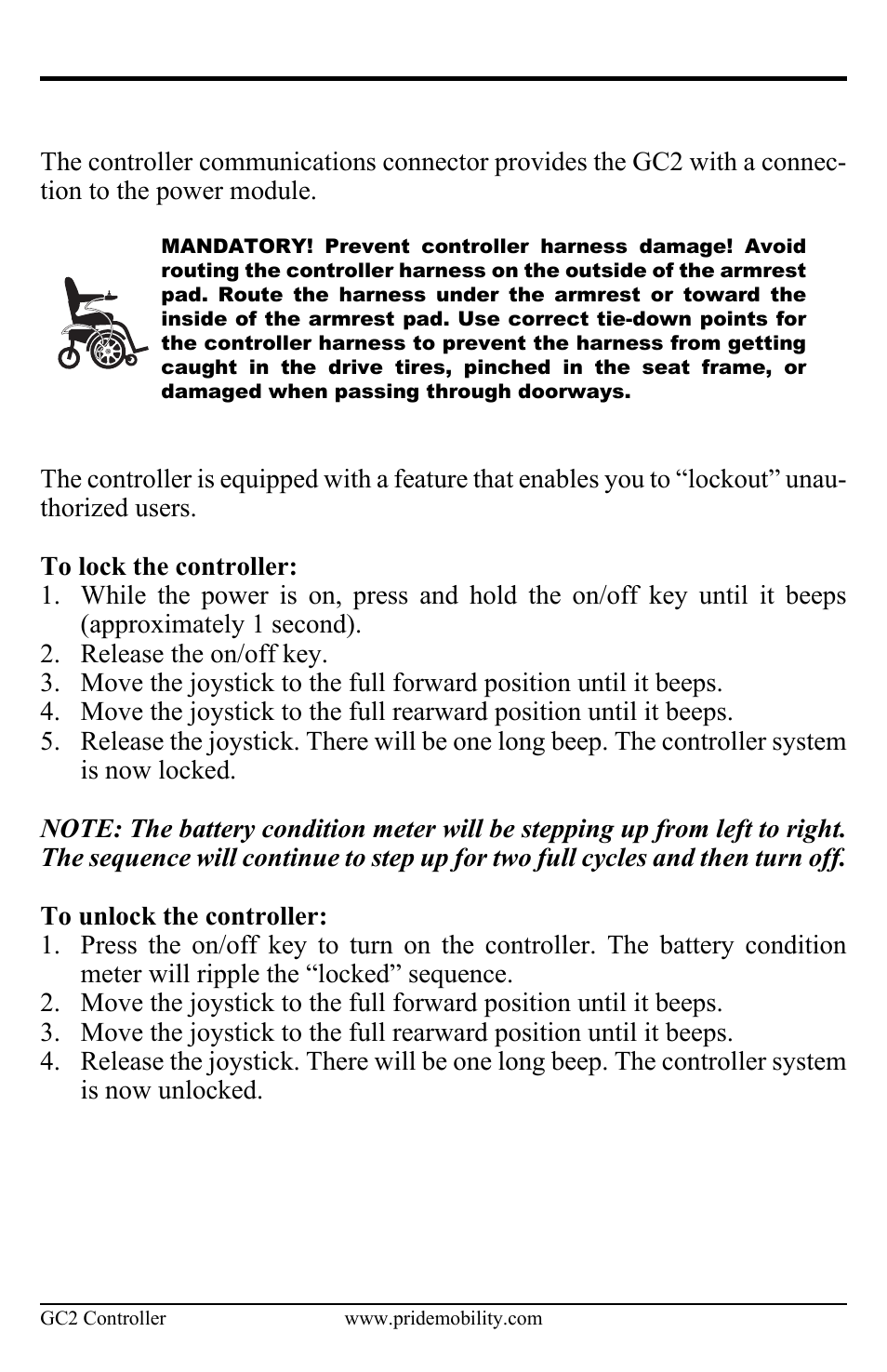 Controller communication connector, Lock mode | Pride Mobility Controller GC2 User Manual | Page 14 / 20