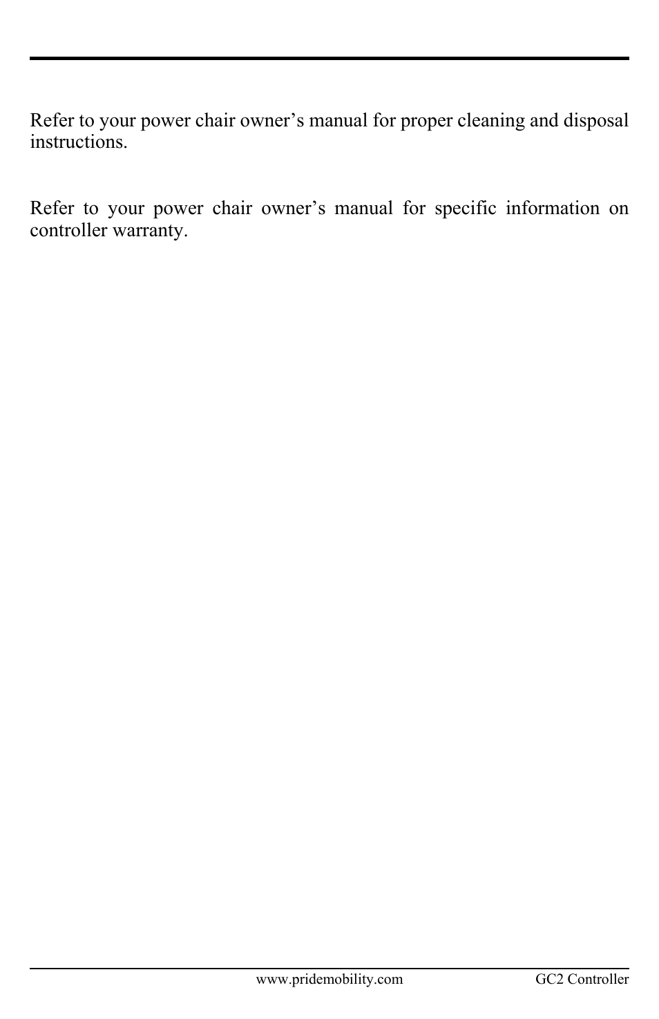 Care and maintenance, Warranty | Pride Mobility Controller GC2 User Manual | Page 17 / 20