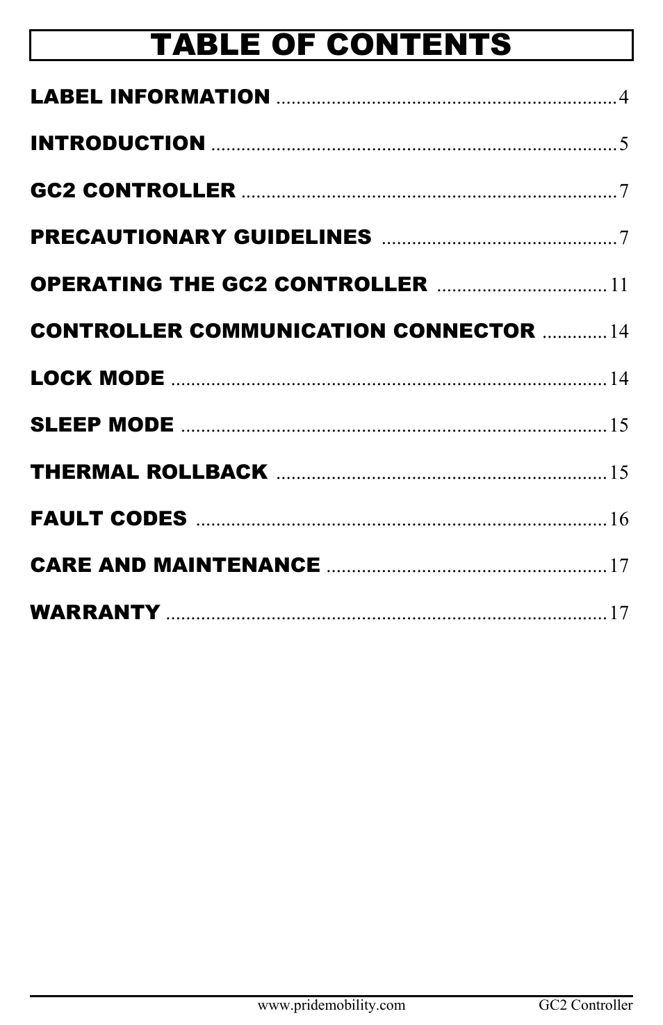 Pride Mobility Controller GC2 User Manual | Page 3 / 20