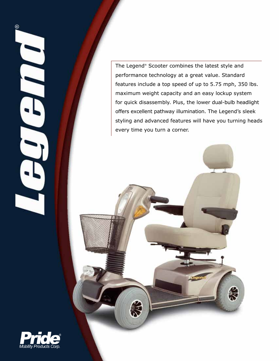 Legend, Experience the legend, and life, like never before | Pride Mobility SC3000 User Manual | Page 2 / 2