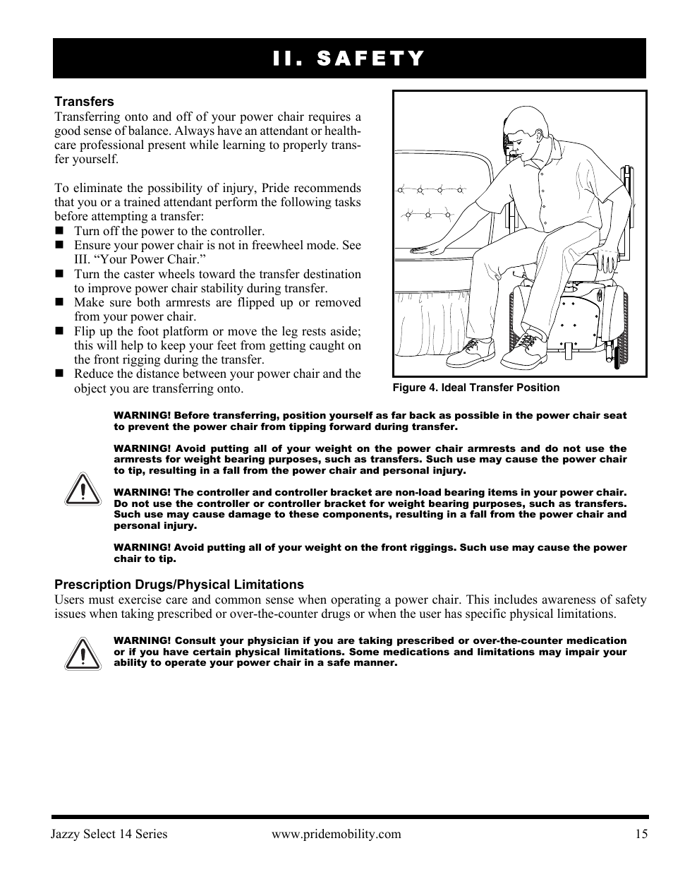 Ii. safety | Pride Mobility Jazzy Select 14 User Manual | Page 15 / 43