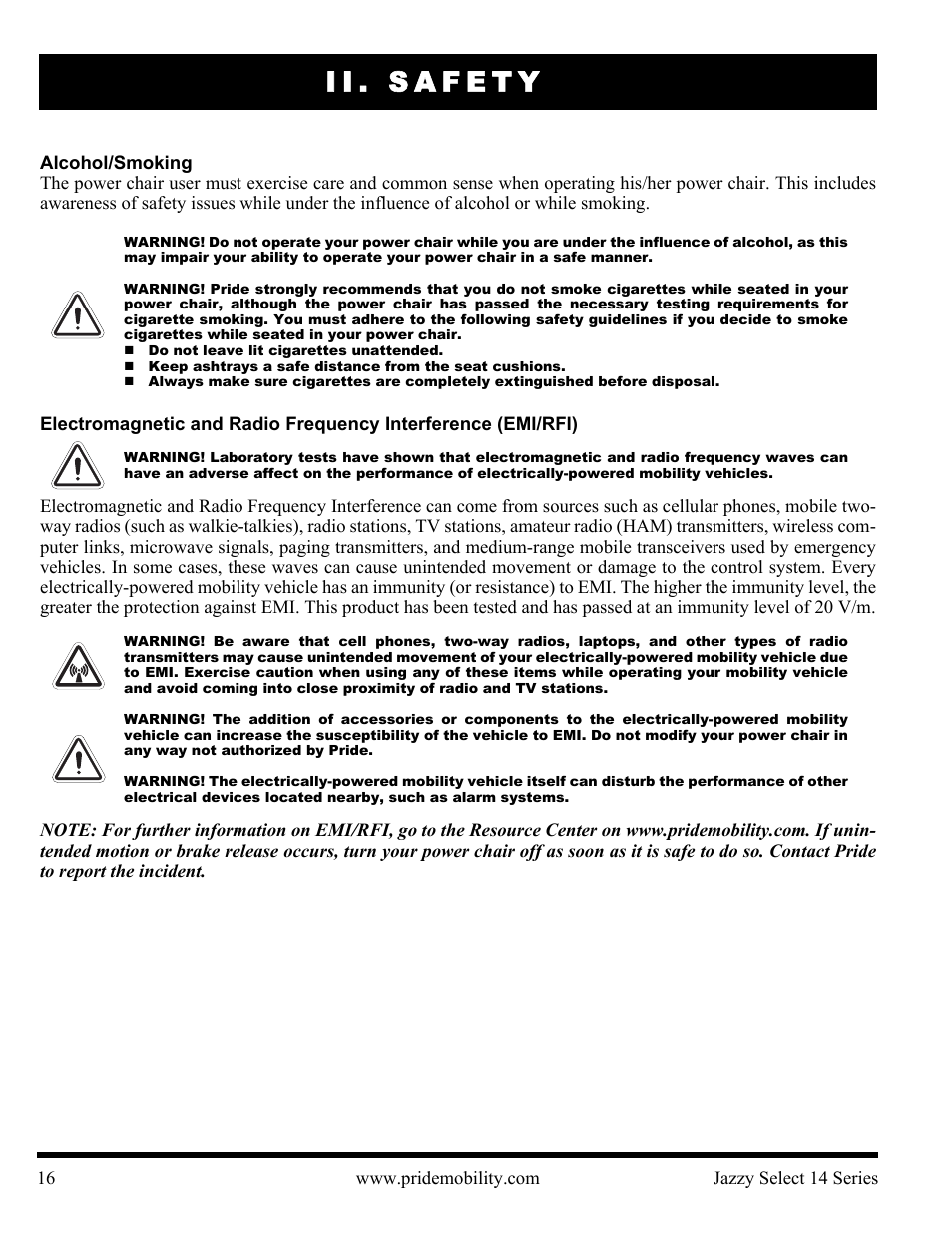 Ii. safety | Pride Mobility Jazzy Select 14 User Manual | Page 16 / 43