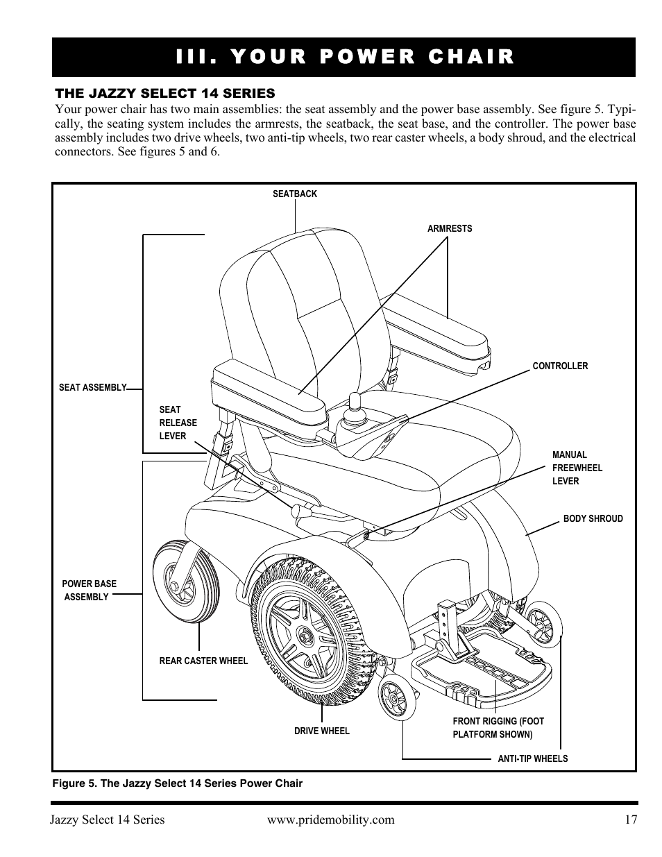 Iii. your power chair | Pride Mobility Jazzy Select 14 User Manual | Page 17 / 43