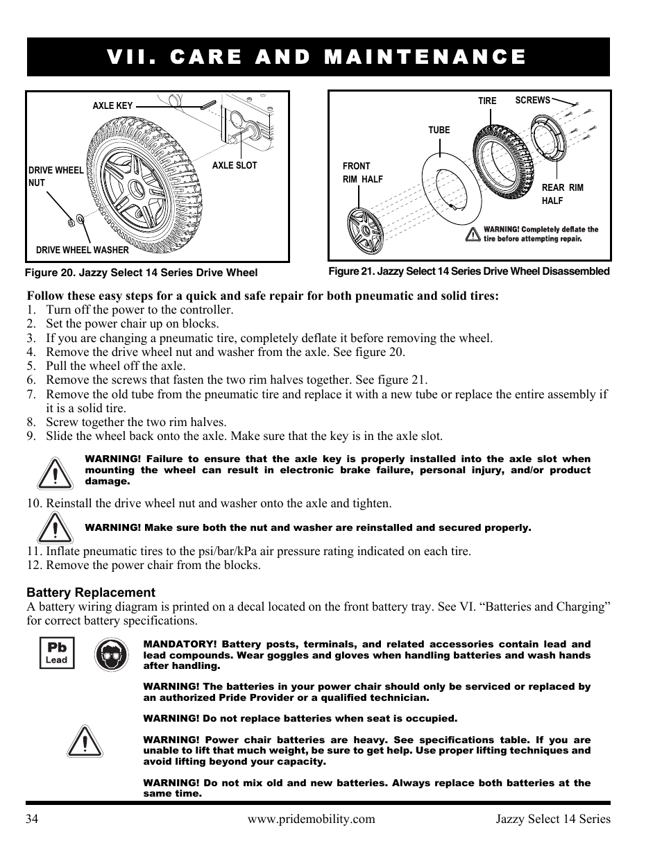 Vii. care and maintenance | Pride Mobility Jazzy Select 14 User Manual | Page 34 / 43