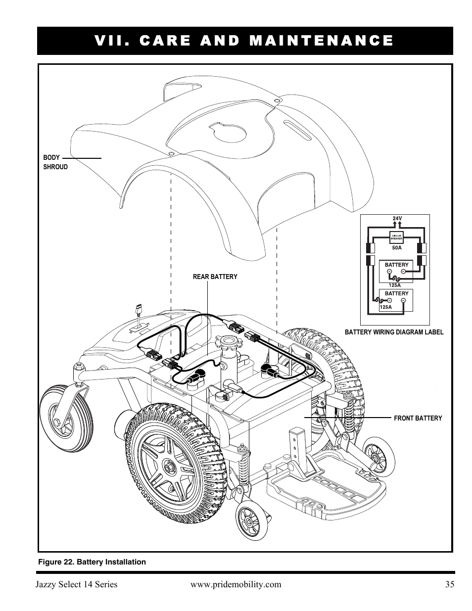Vii. care and maintenance | Pride Mobility Jazzy Select 14 User Manual | Page 35 / 43
