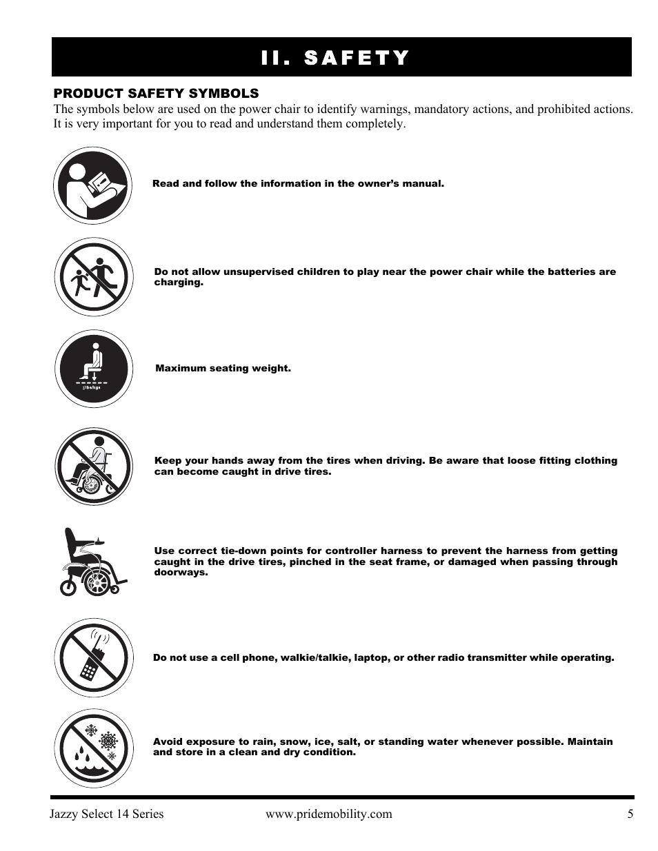 Ii. safety | Pride Mobility Jazzy Select 14 User Manual | Page 5 / 43