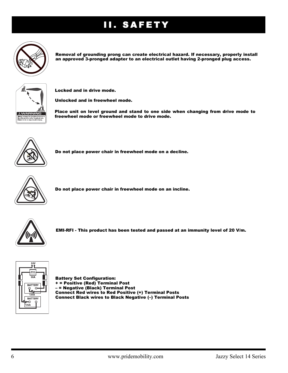 Ii. safety | Pride Mobility Jazzy Select 14 User Manual | Page 6 / 43
