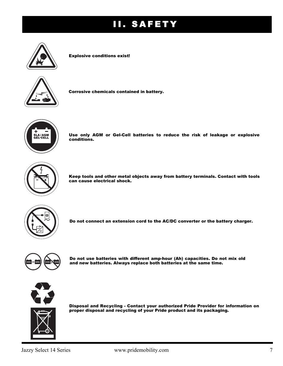 Ii. safety | Pride Mobility Jazzy Select 14 User Manual | Page 7 / 43