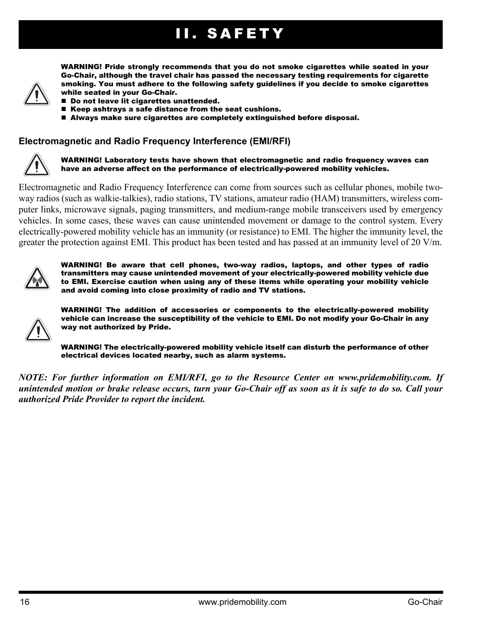 Ii. safety | Pride Mobility 1400 User Manual | Page 16 / 44