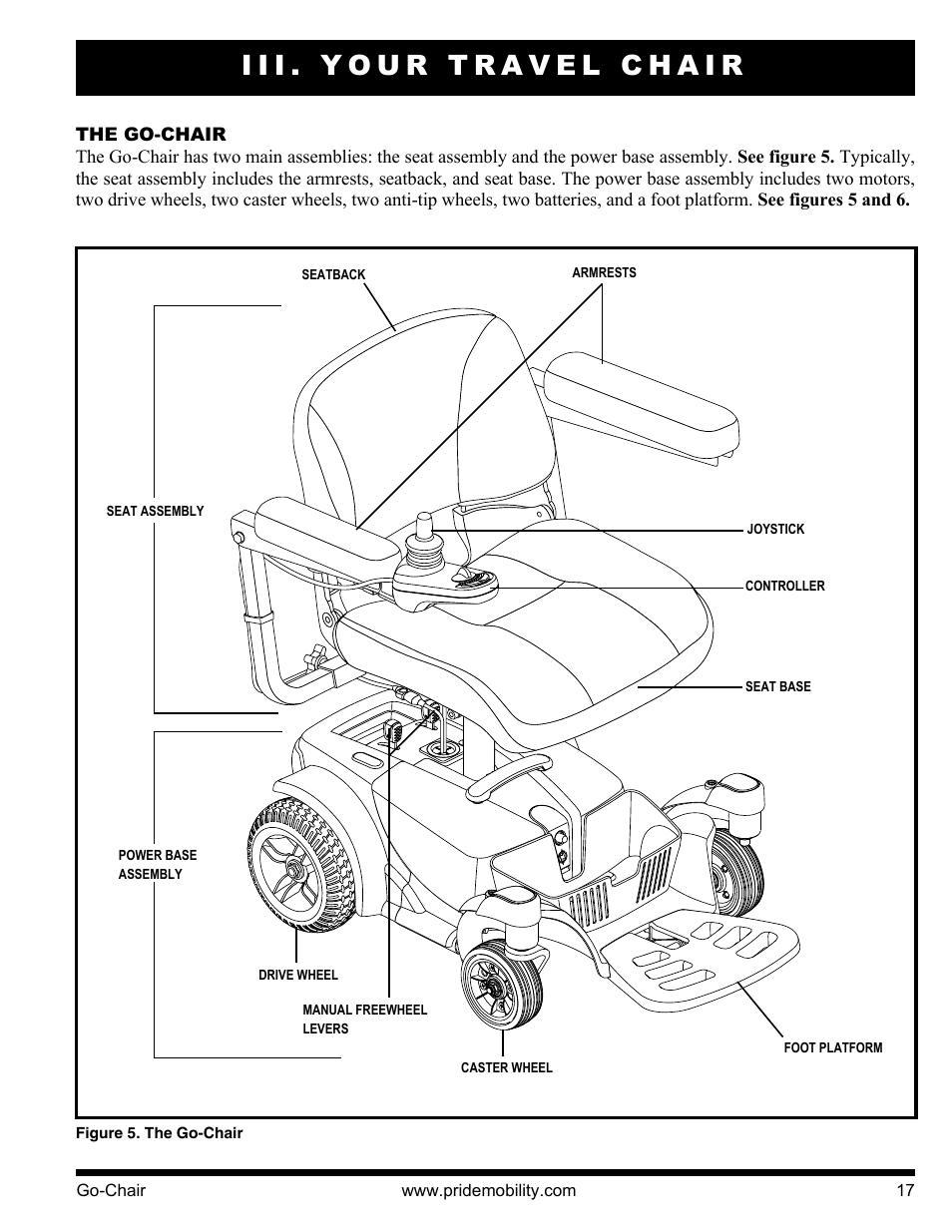 Iii. your travel chair | Pride Mobility 1400 User Manual | Page 17 / 44