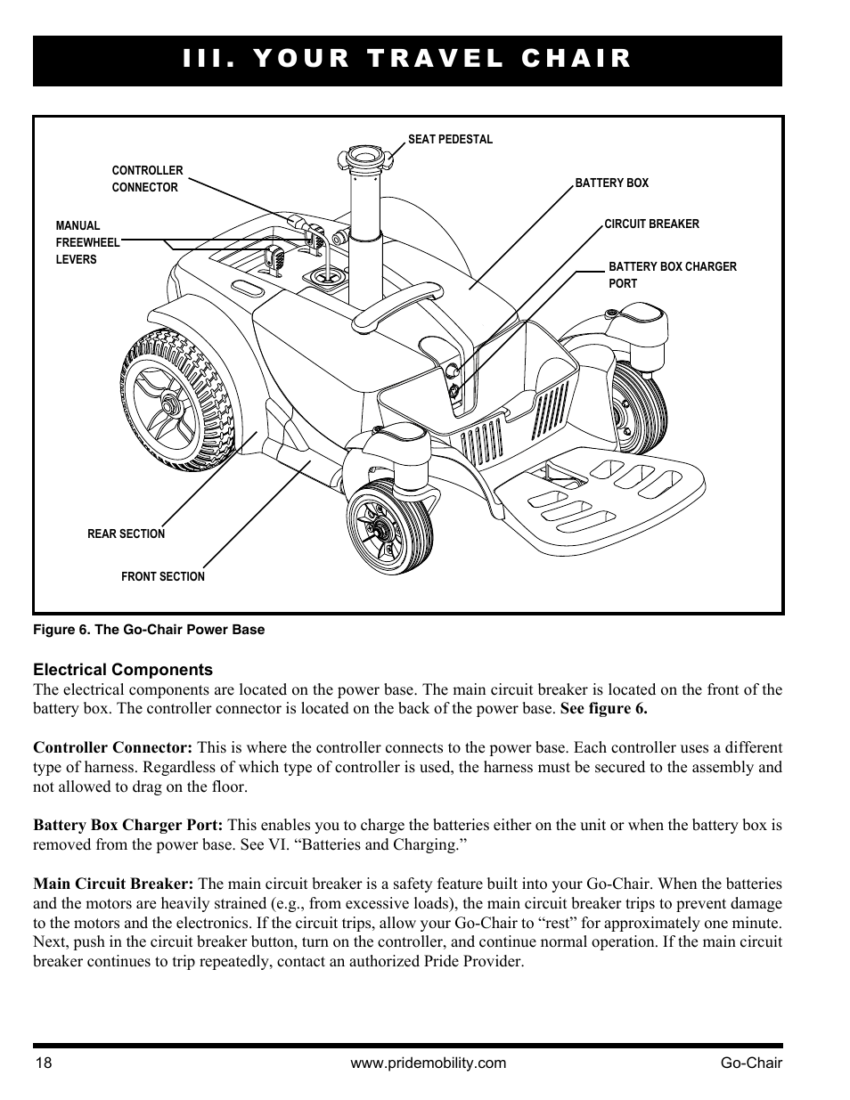 Iii. your travel chair | Pride Mobility 1400 User Manual | Page 18 / 44