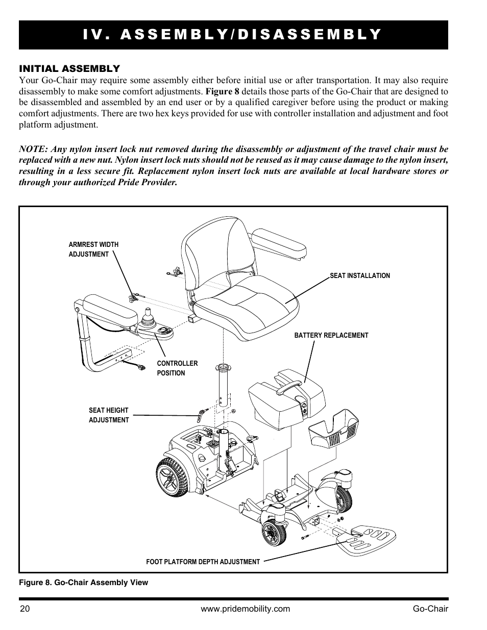 Iv. assembly/disassembly | Pride Mobility 1400 User Manual | Page 20 / 44