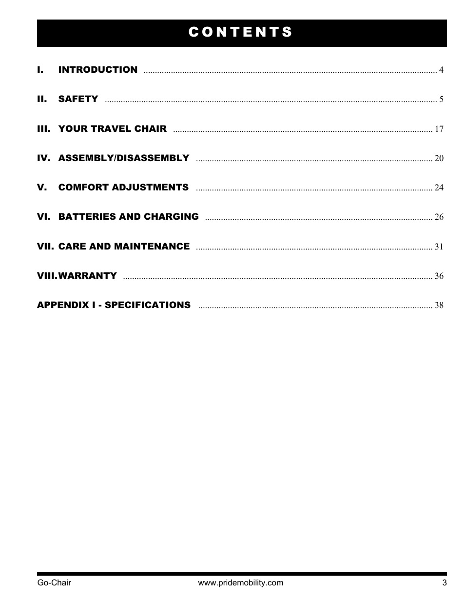Pride Mobility 1400 User Manual | Page 3 / 44