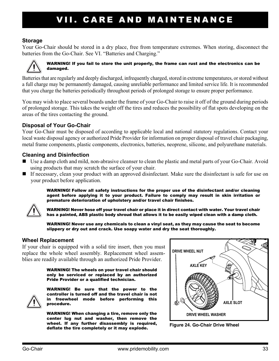 Vii. care and maintenance | Pride Mobility 1400 User Manual | Page 33 / 44