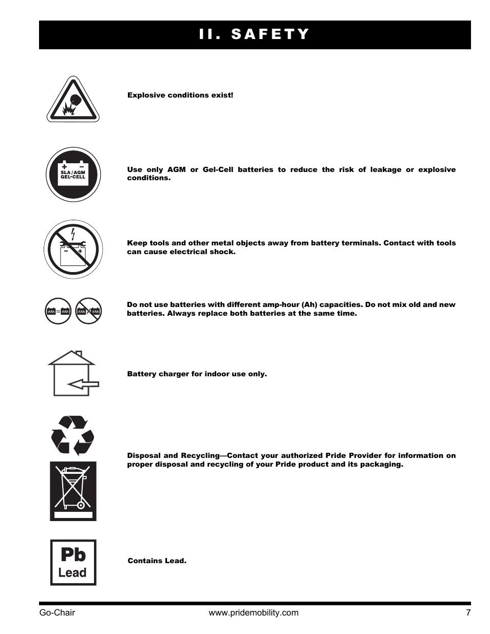 Ii. safety | Pride Mobility 1400 User Manual | Page 7 / 44