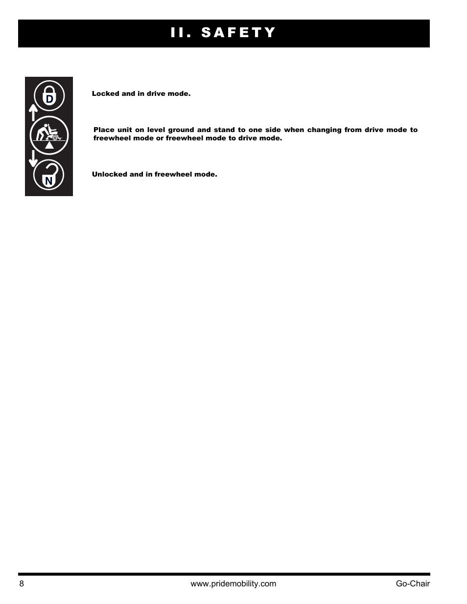Ii. safety | Pride Mobility 1400 User Manual | Page 8 / 44