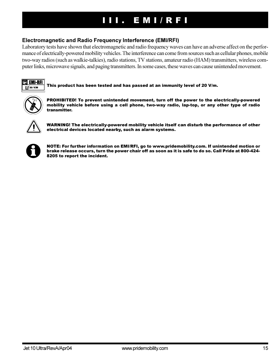 I i i . e m i / r f i | Pride Mobility Jet10Ultra User Manual | Page 15 / 44