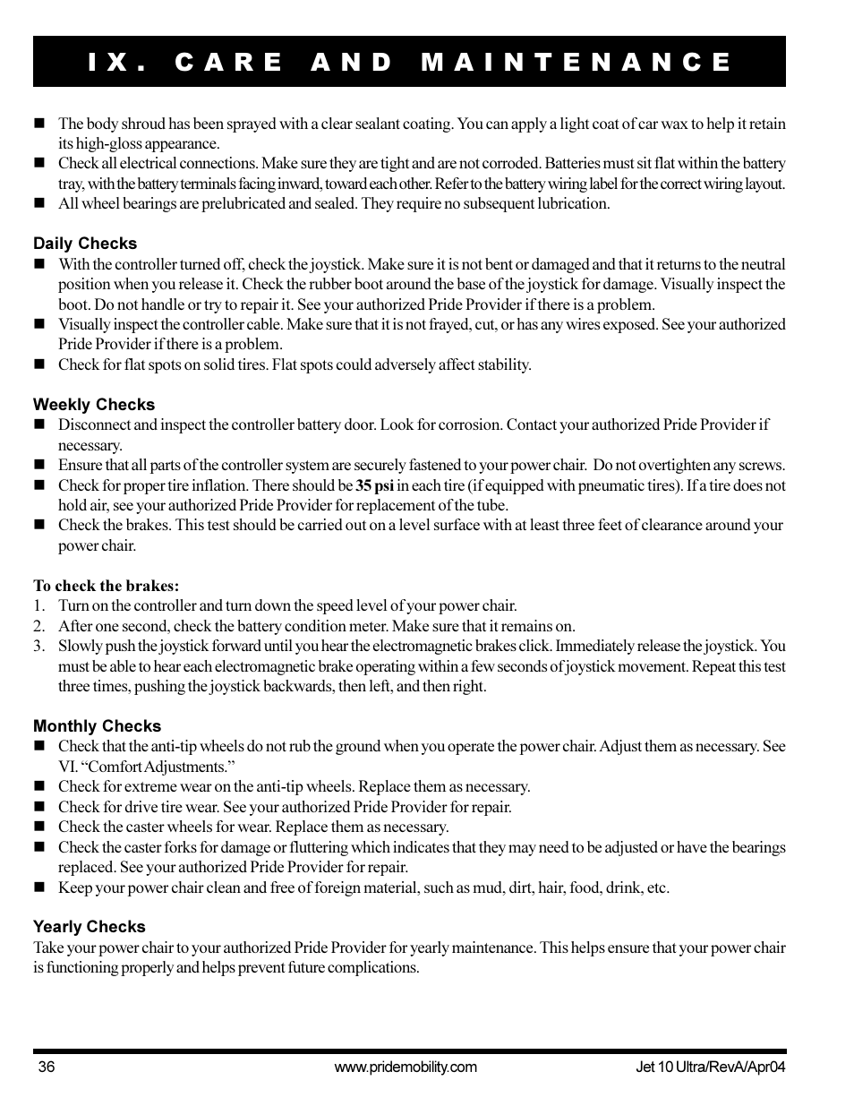 Pride Mobility Jet10Ultra User Manual | Page 36 / 44