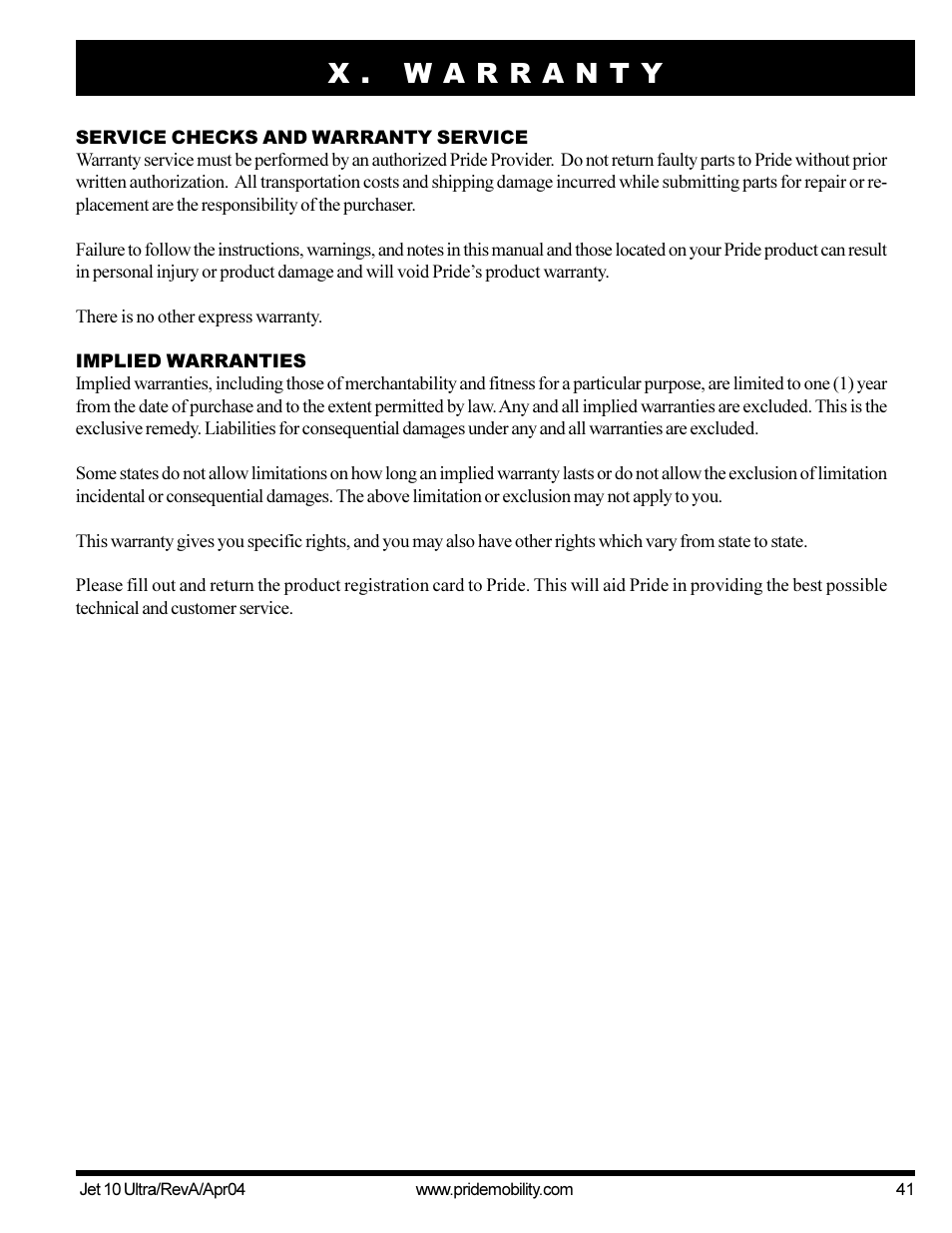 Pride Mobility Jet10Ultra User Manual | Page 41 / 44