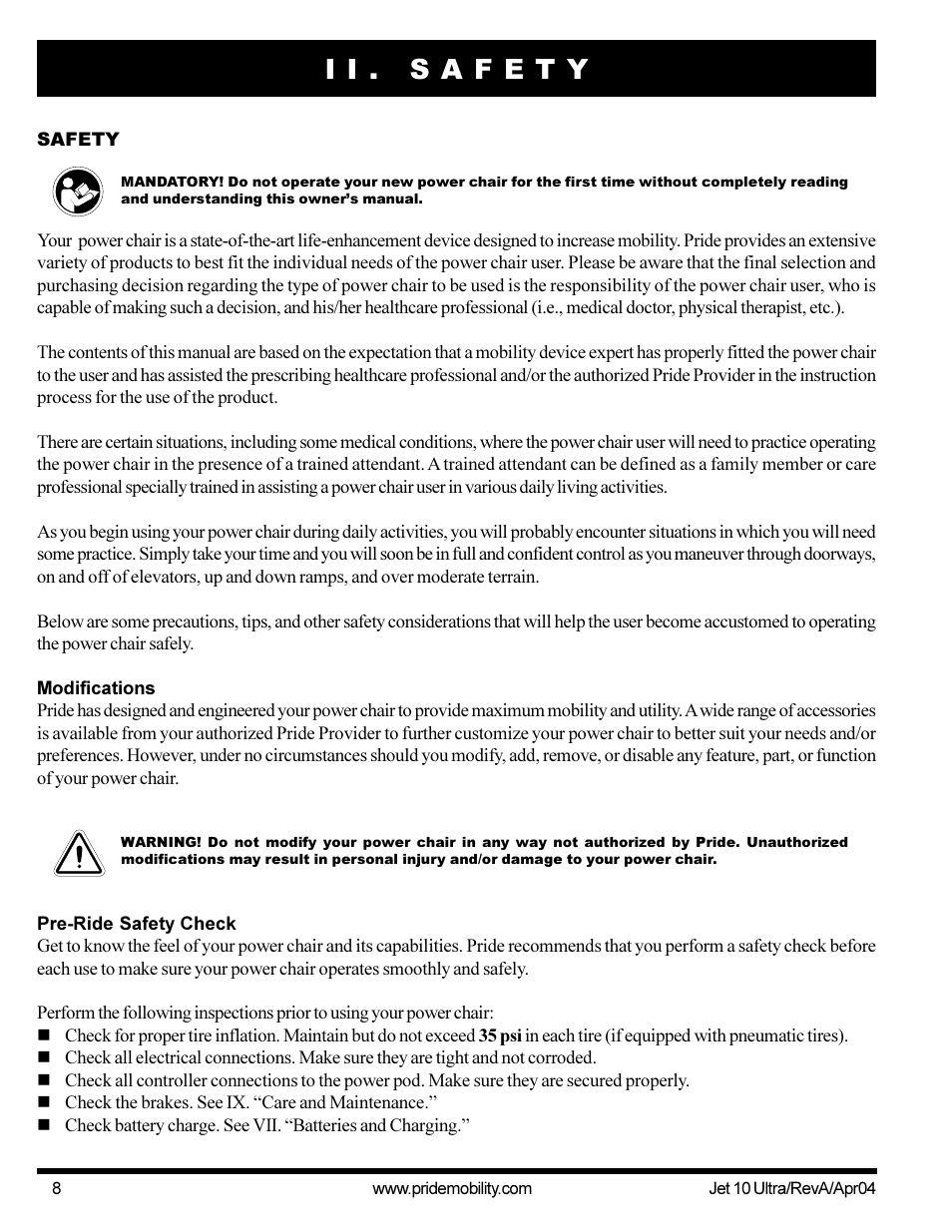 Pride Mobility Jet10Ultra User Manual | Page 8 / 44
