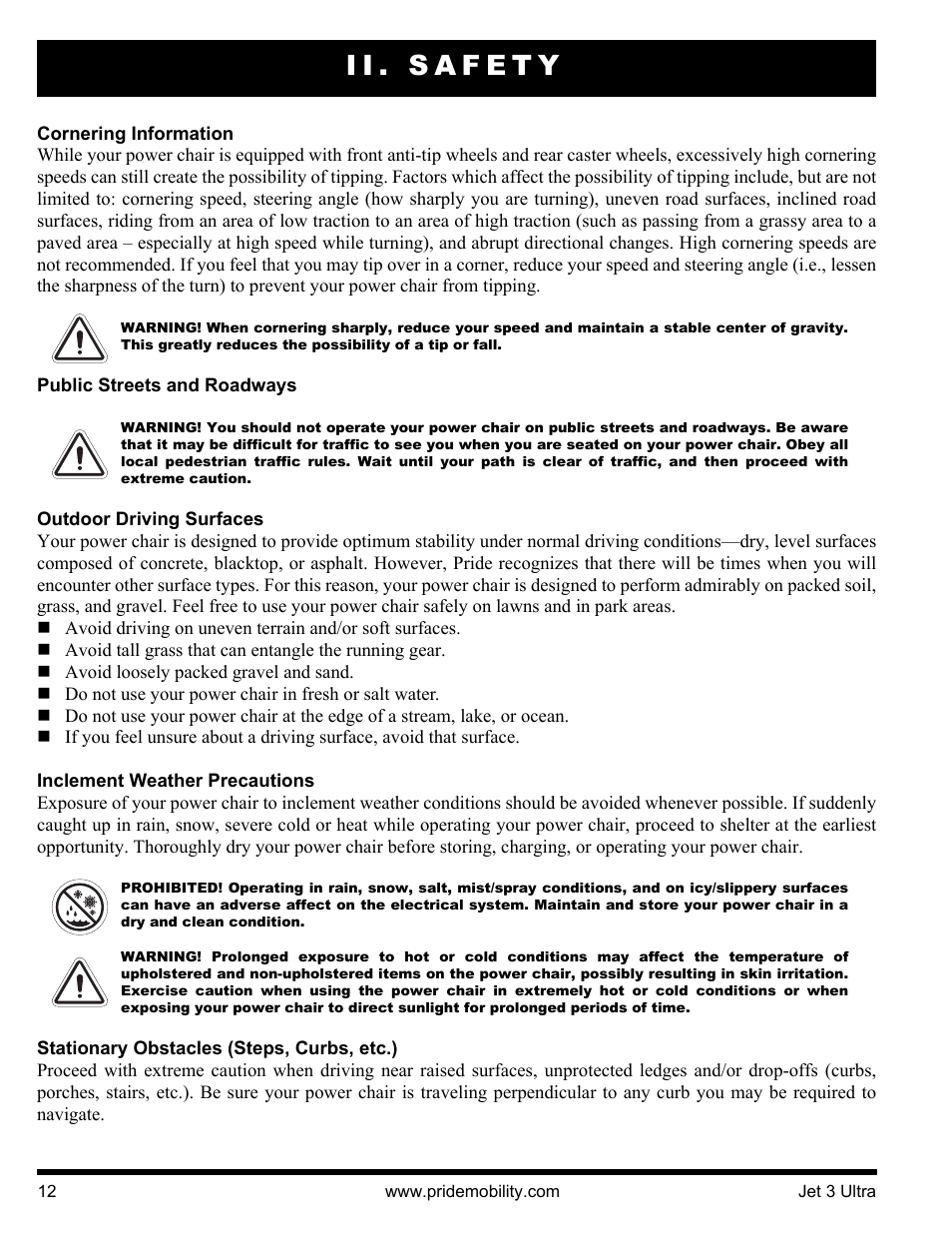 Ii. safety | Pride Mobility JET 3 User Manual | Page 12 / 48