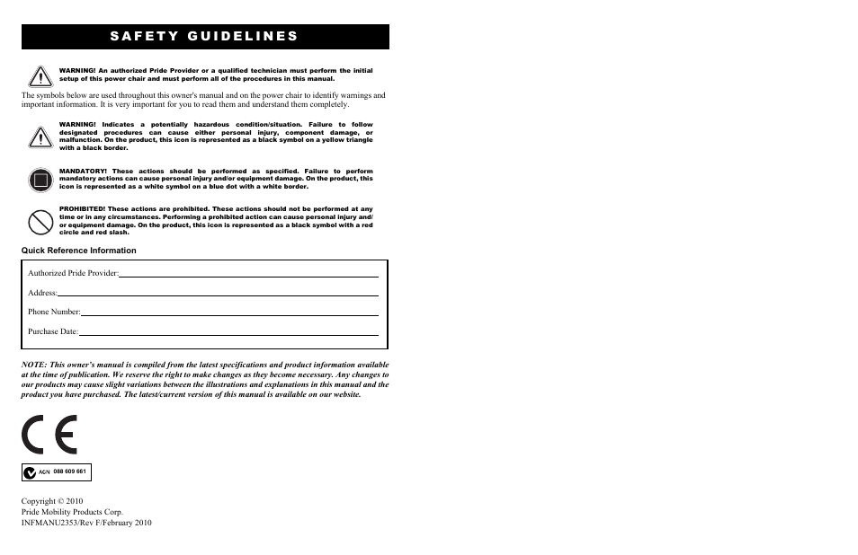 Safety guidelines | Pride Mobility JET 3 User Manual | Page 2 / 48