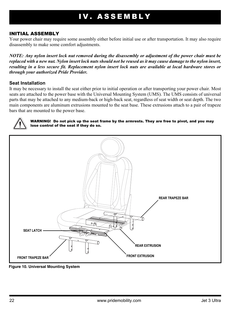 Iv. assembly | Pride Mobility JET 3 User Manual | Page 22 / 48