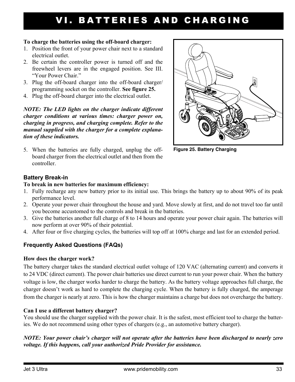 Vi. batteries and charging | Pride Mobility JET 3 User Manual | Page 33 / 48