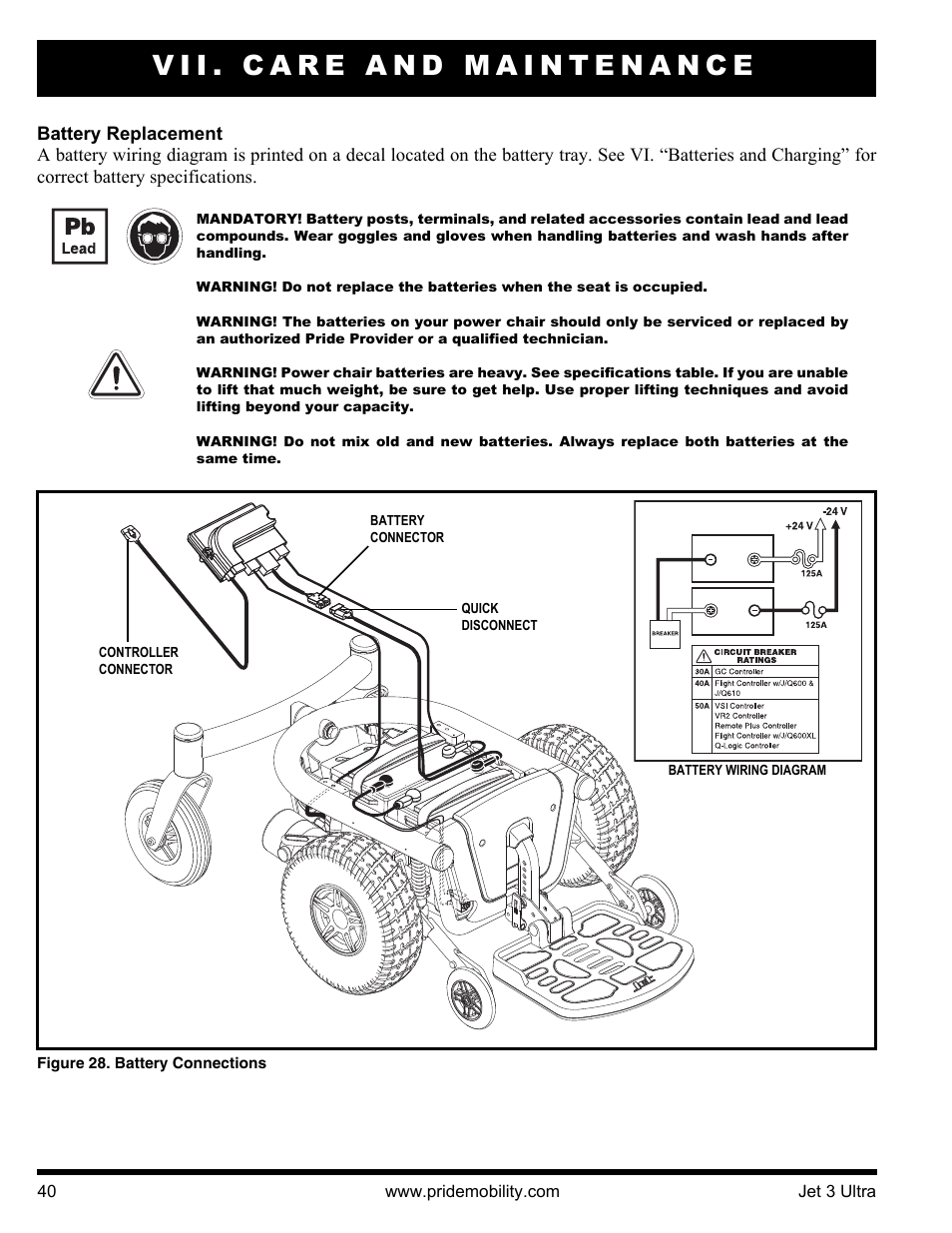 Vii. care and maintenance | Pride Mobility JET 3 User Manual | Page 40 / 48