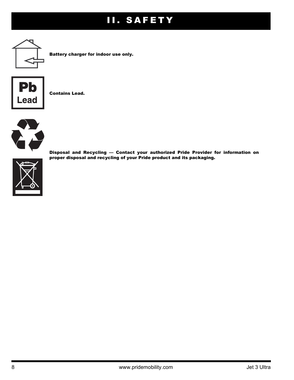 Ii. safety | Pride Mobility JET 3 User Manual | Page 8 / 48