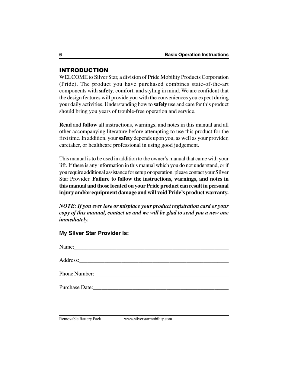 Pride Mobility Removable Battery Pack SilverStar User Manual | Page 6 / 20