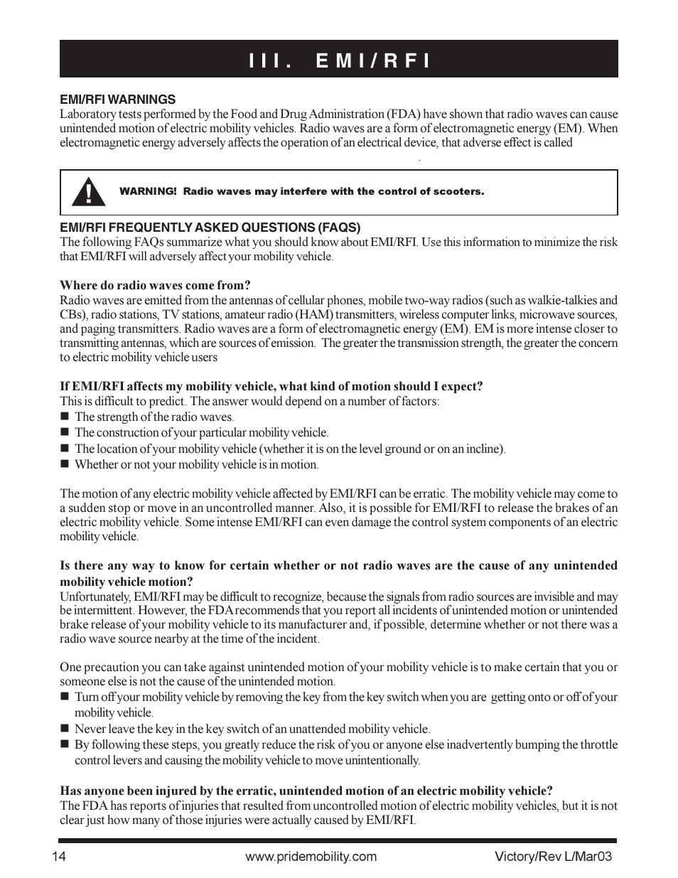 I i i . e m i / r f i | Pride Mobility scooter User Manual | Page 14 / 36