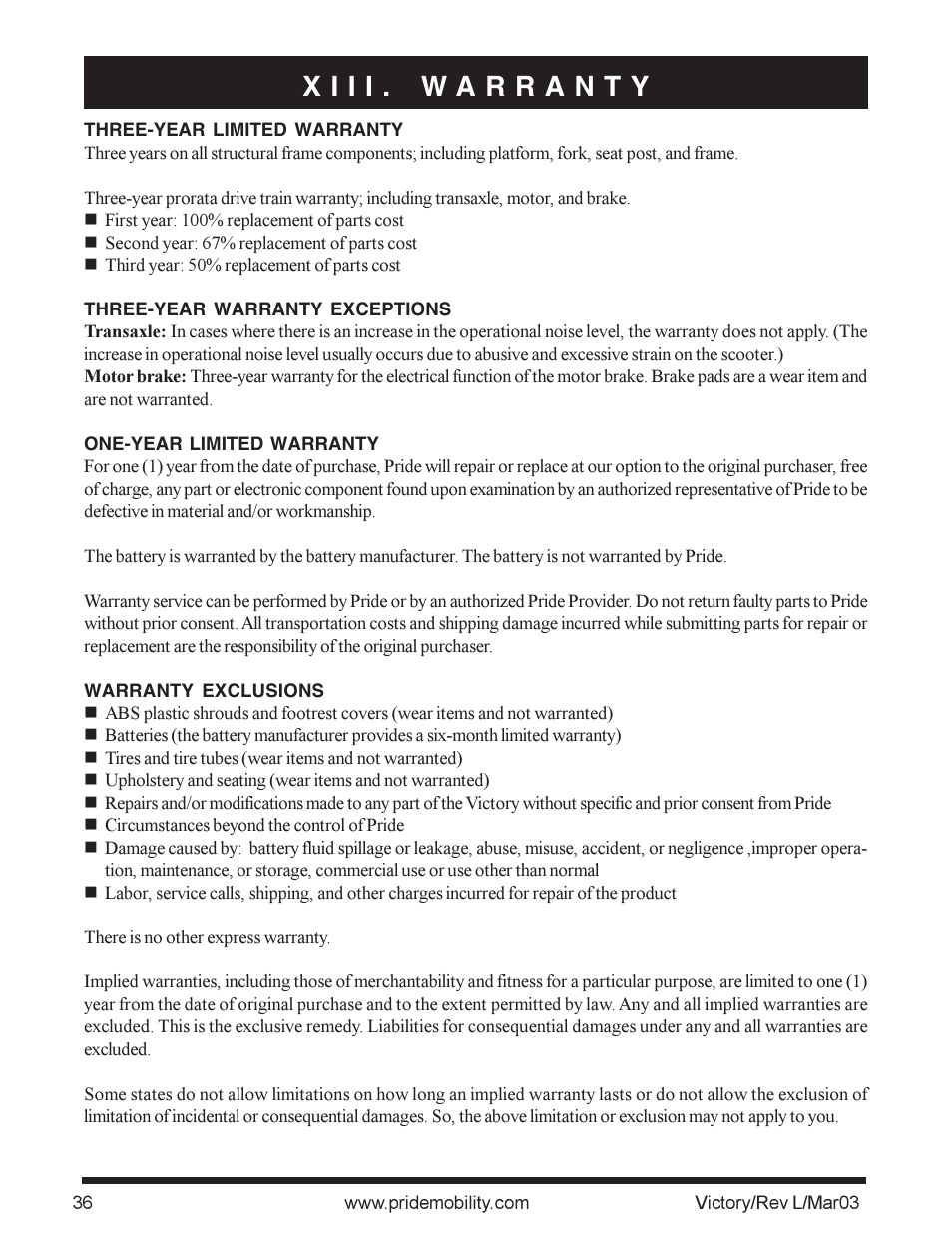 Pride Mobility scooter User Manual | Page 36 / 36