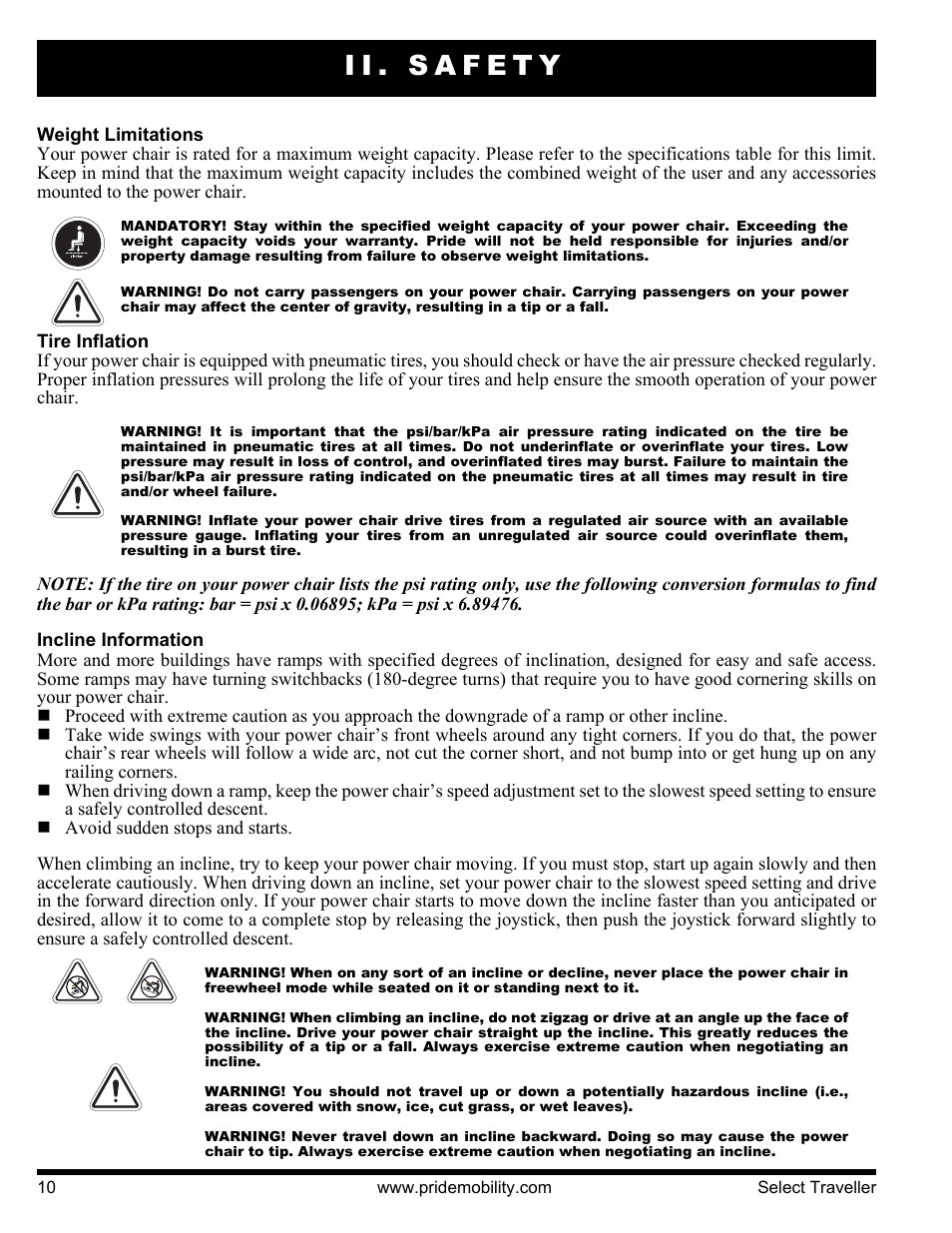 Ii. safety | Pride Mobility Jazzy Select Series User Manual | Page 10 / 39