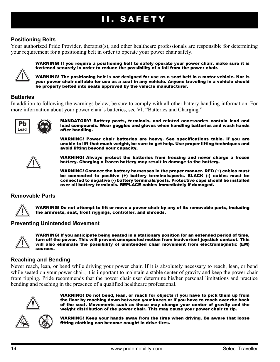 Ii. safety | Pride Mobility Jazzy Select Series User Manual | Page 14 / 39