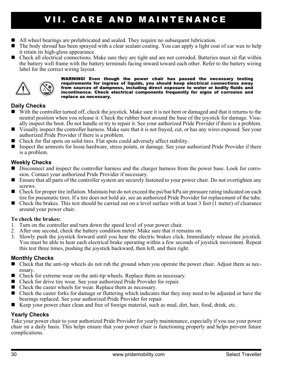 Vii. care and maintenance | Pride Mobility Jazzy Select Series User Manual | Page 30 / 39