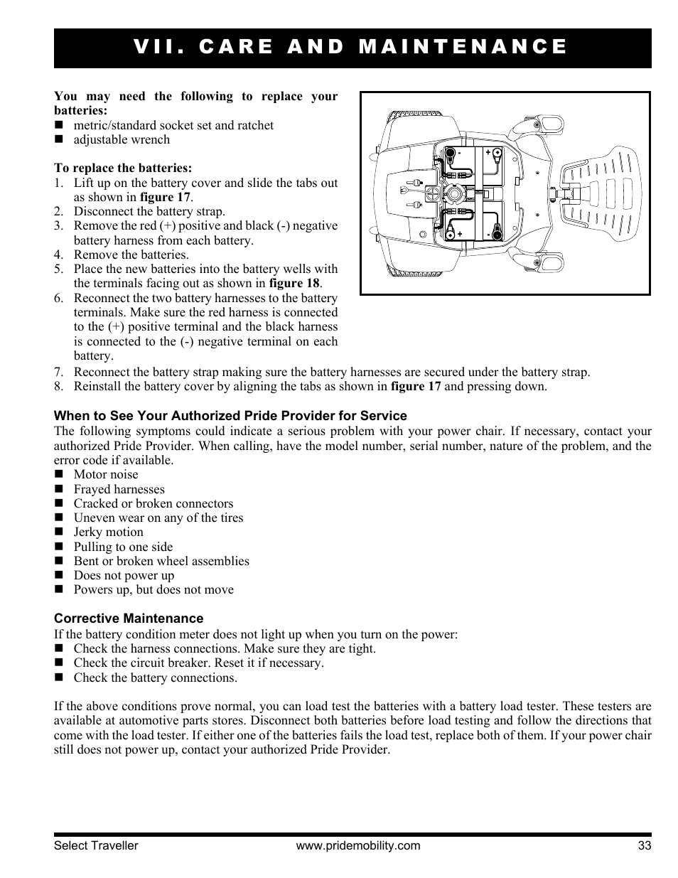 Vii. care and maintenance | Pride Mobility Jazzy Select Series User Manual | Page 33 / 39