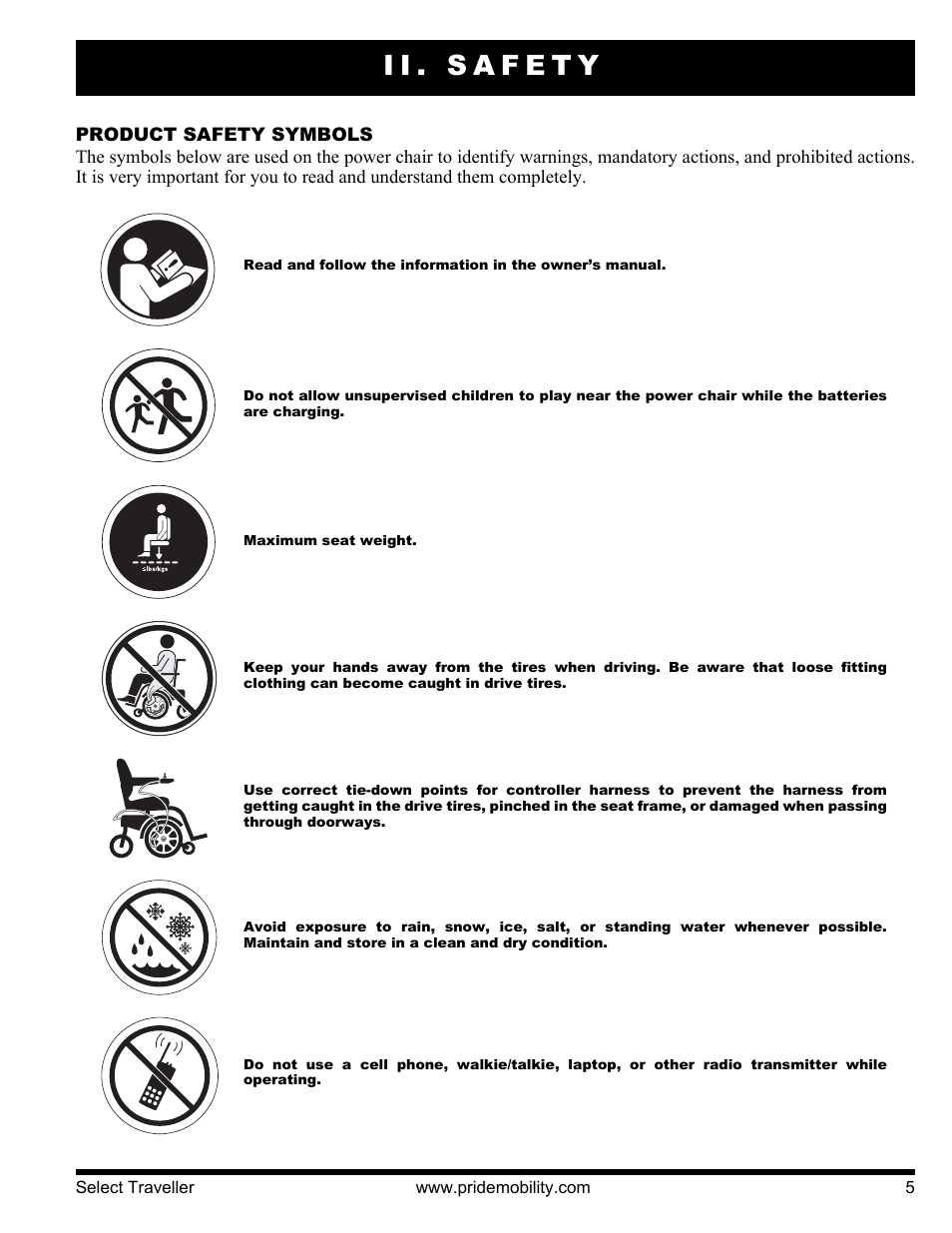 Ii. safety | Pride Mobility Jazzy Select Series User Manual | Page 5 / 39