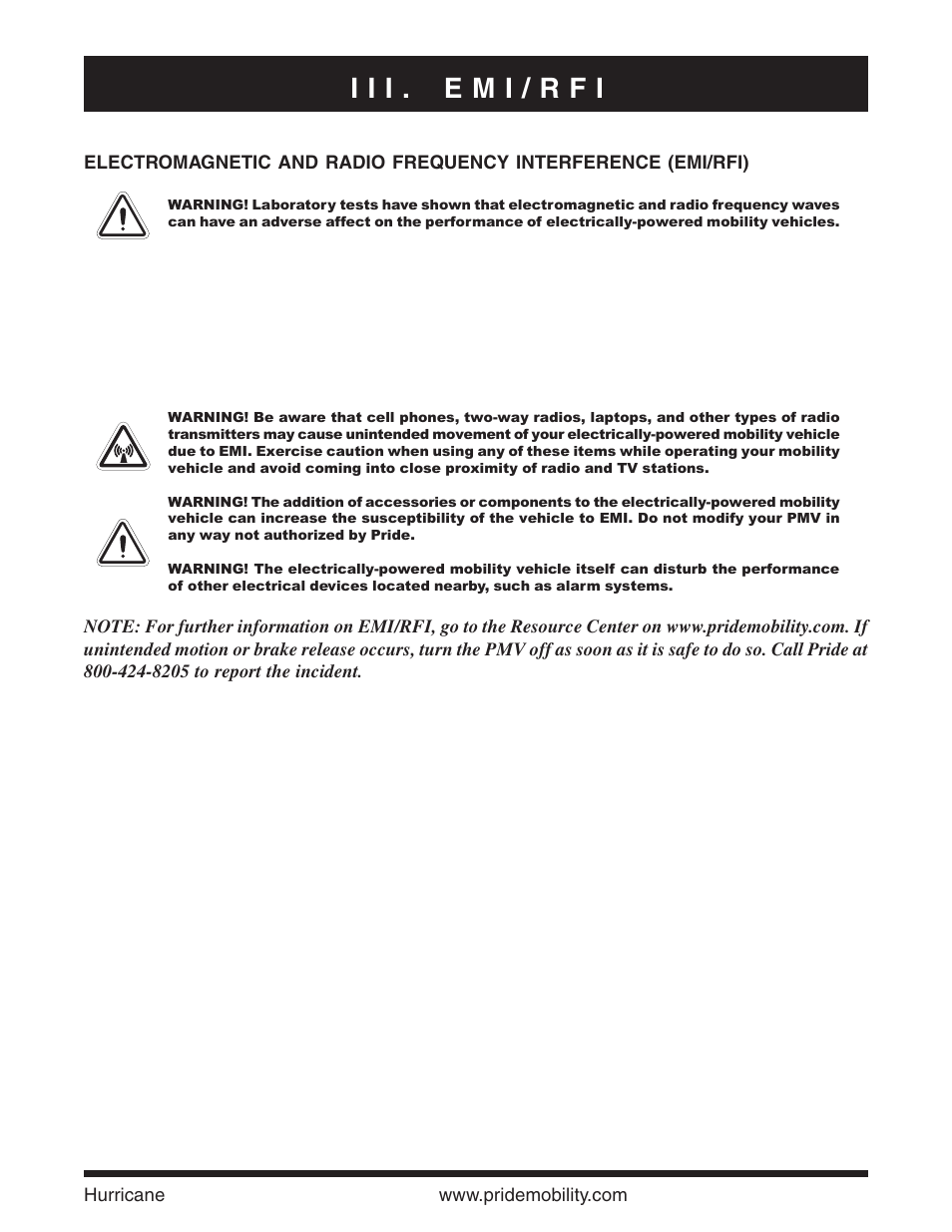 I i i . e m i / r f i | Pride Mobility Hurricane PMV User Manual | Page 17 / 44